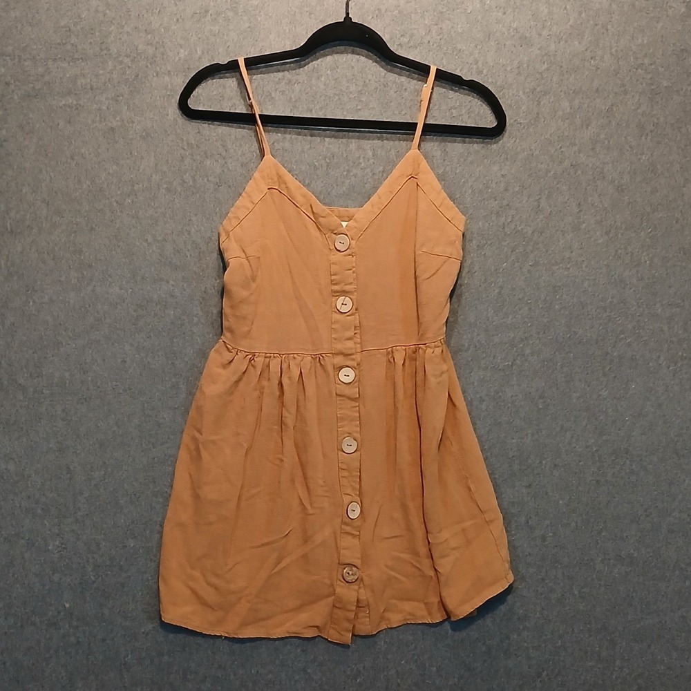 Pinch S Tan dress wooden buttons adjustable straps cottage core boho fairy y2k